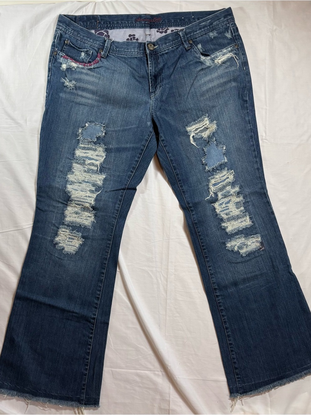 American Eagle Outfitters Dark Blue Distressed Flare Jeans